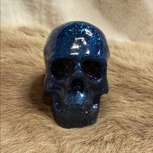 Glittery Blue Skull Decor 3”